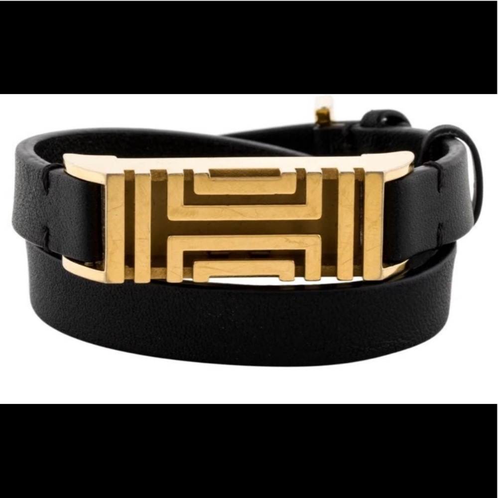 TORI BURCH Fitbit leather wrap bracelet. Black & Gold